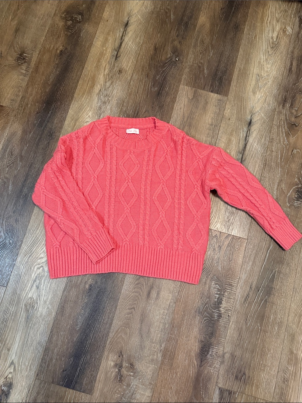 Pink Lily Coral Cable Knit Crewneck Sweater